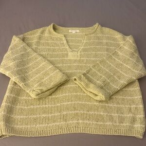 Blu Pepper Light Green and White V-Neck Sweater